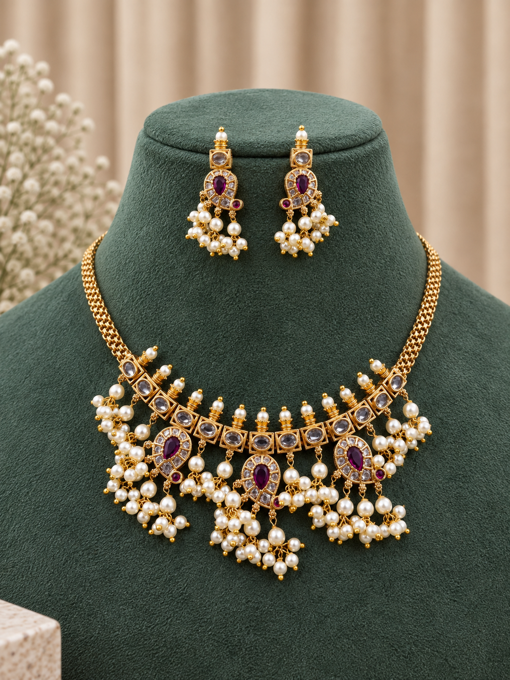 Zareen Pearl Kundan Necklace Set
