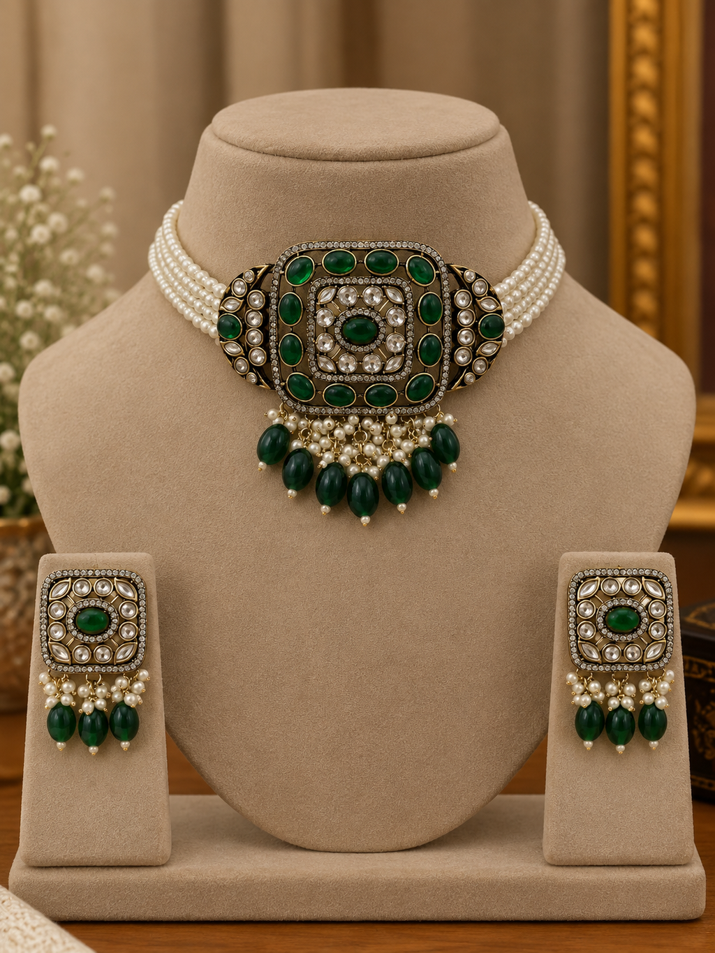 Inaya Emerald Pearl Choker Set
