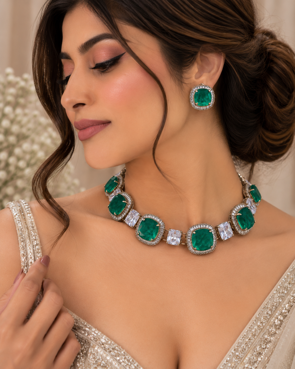 Zehira Emerald Statement Necklace Set