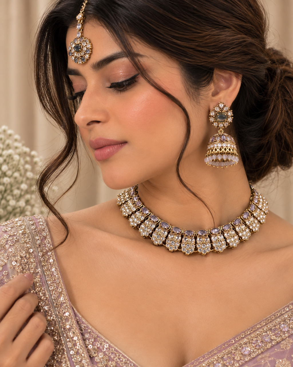 Avyra Lavender Kundan Choker Set