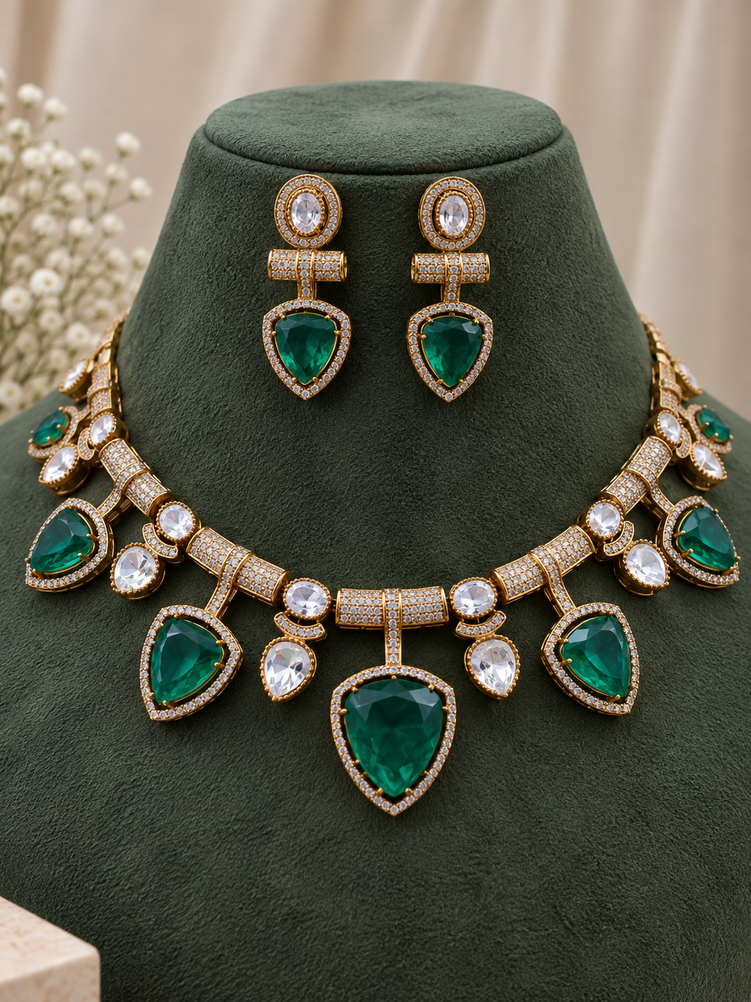 Riyana Emerald Drop Necklace Set