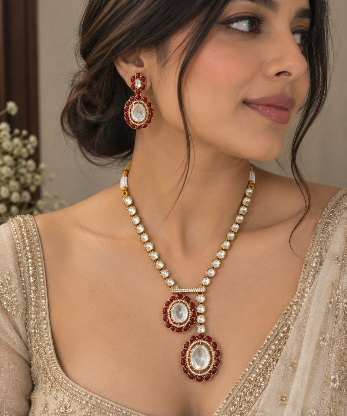 Avyara Ruby Kundan Necklace Set