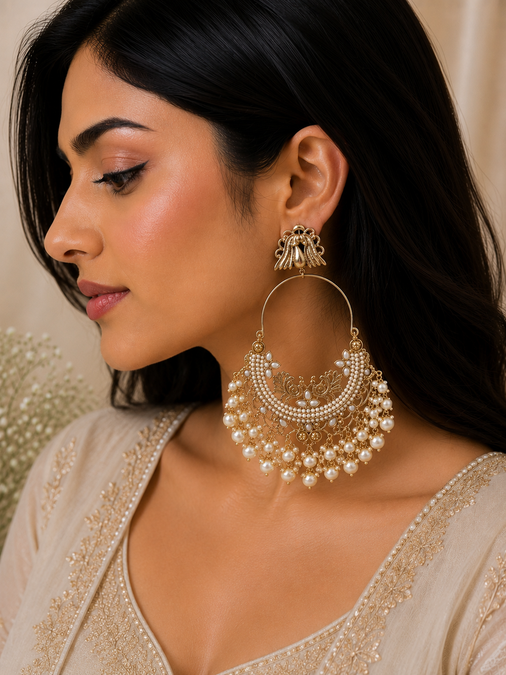 Kiya Pearl Hoop Earrings