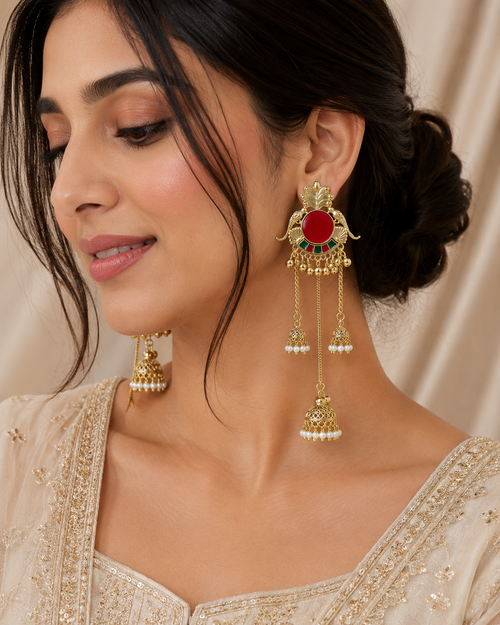 Crimson Kashmiri Jhumkas Earrings