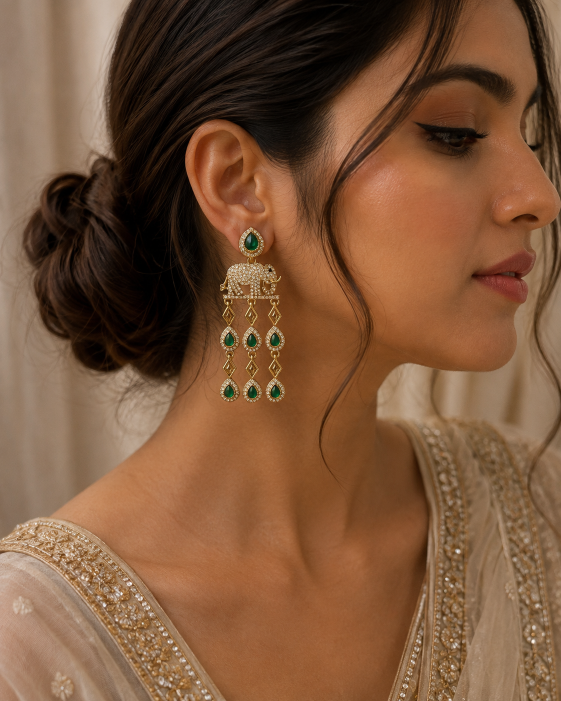 Arohi Emerald Elephant Earrings