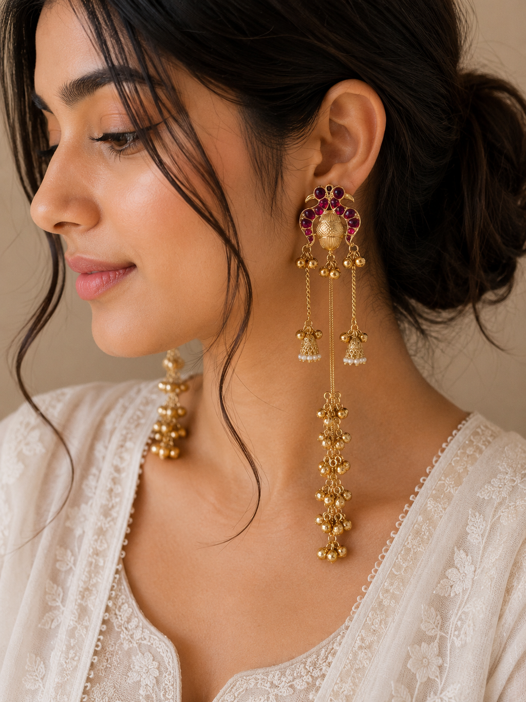 Ruby Cascade kashmiri Jhumkas