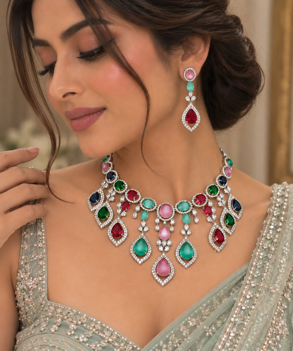 Zariya Multicolour AD Necklace Set