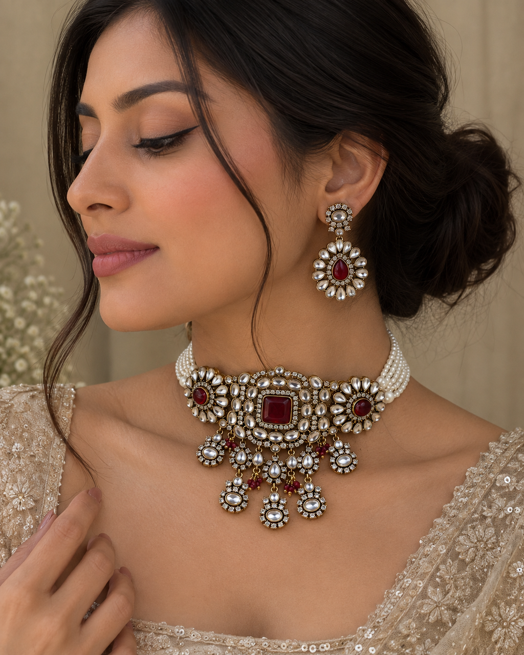 Tvesha Ruby Kundan Choker Set