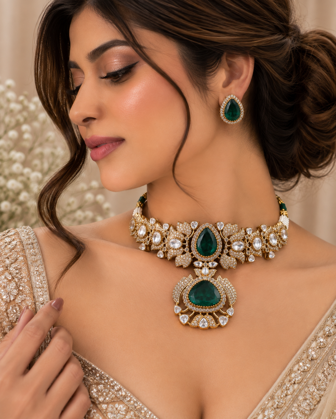 Aavira Emerald Kundan Choker Set