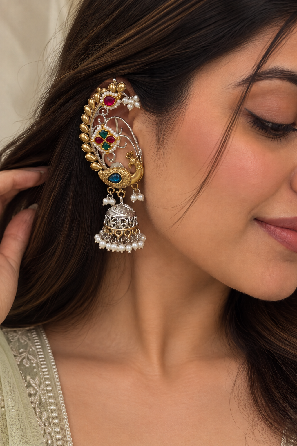 Elvani Peacock Ear Cuff Jhumkas