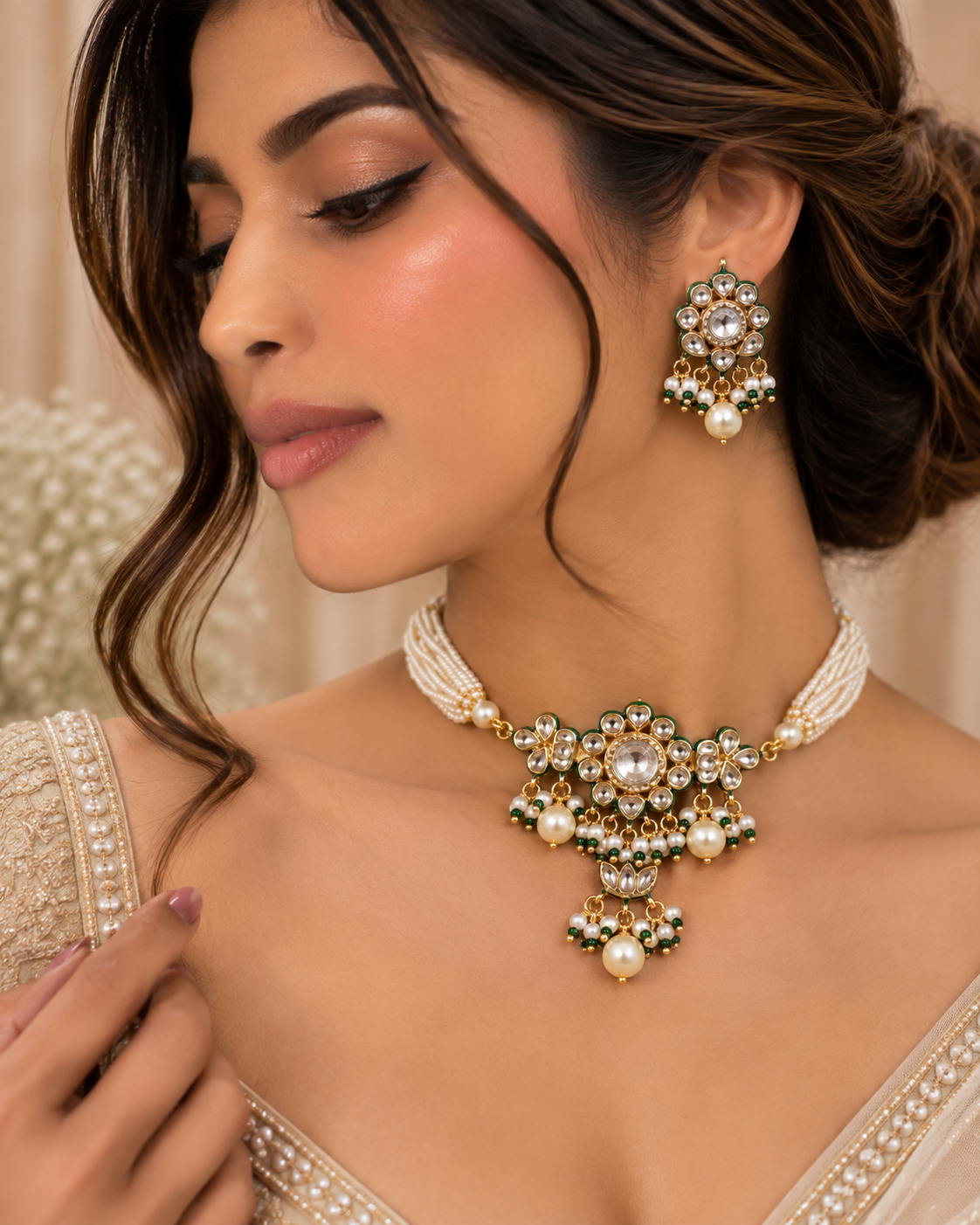 Ishira Pearl Kundan Choker Set