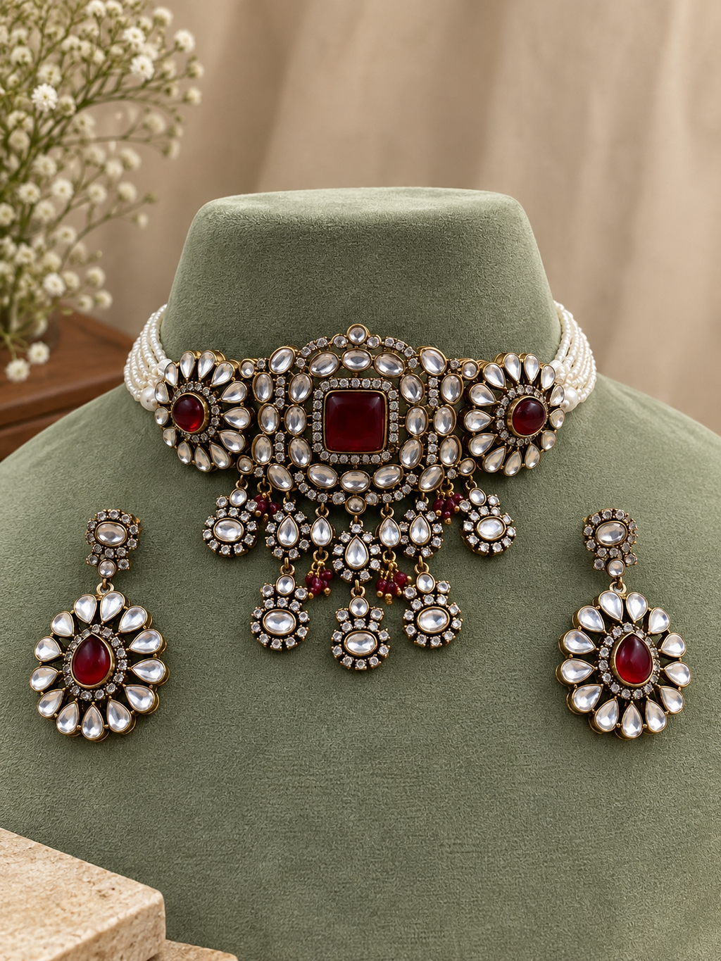 Tvesha Ruby Kundan Choker Set
