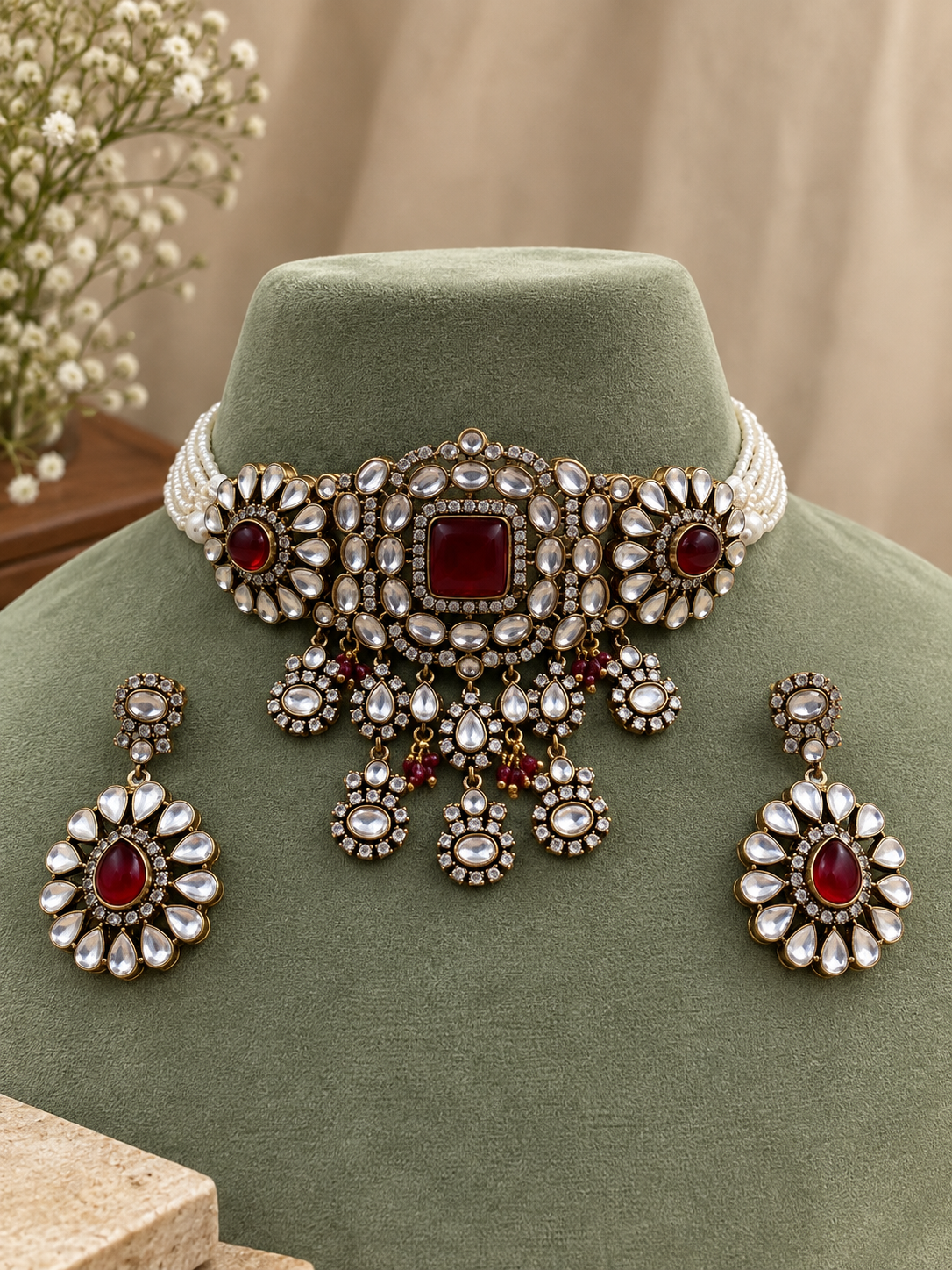 Tvesha Ruby Kundan Choker Set