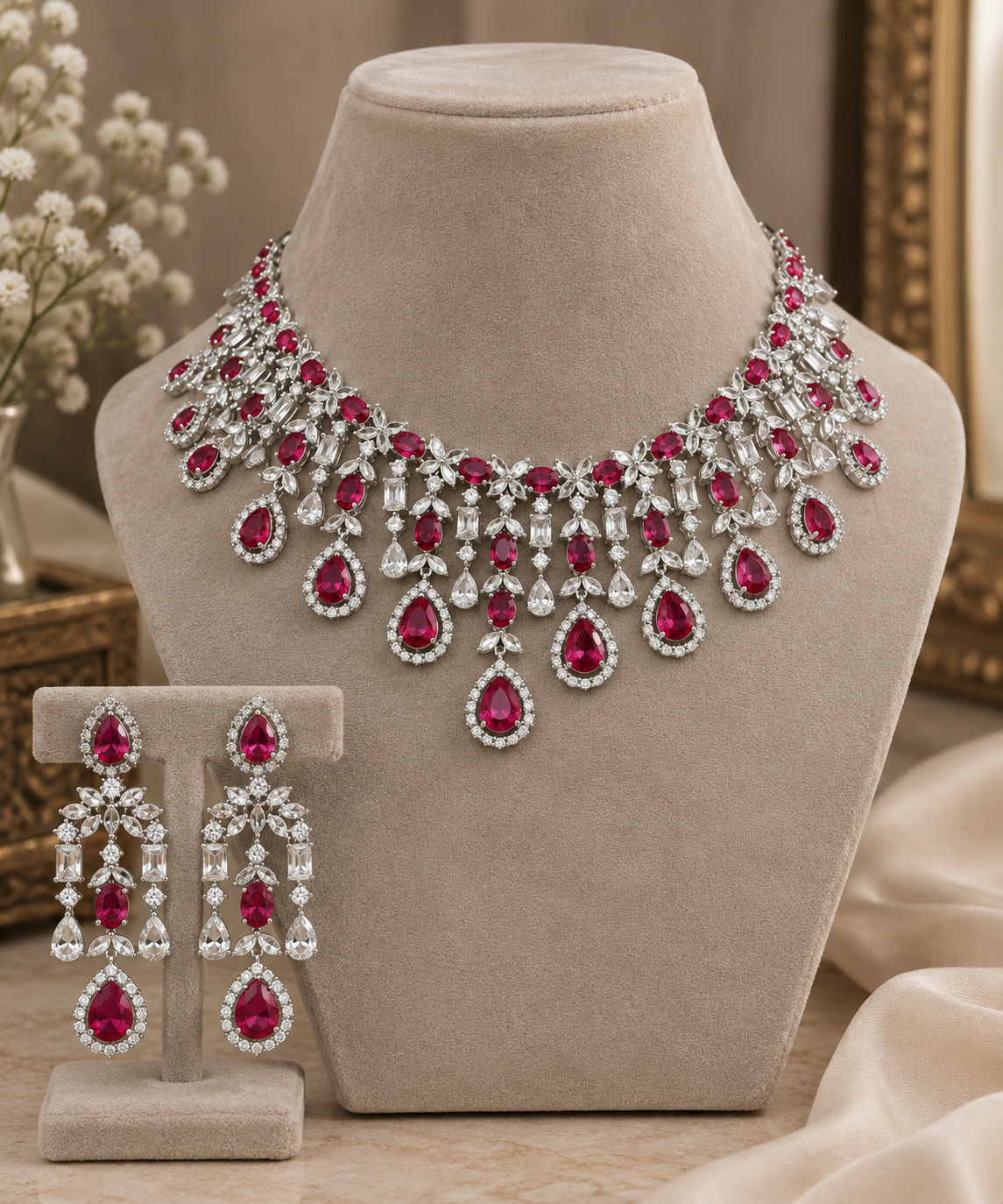 Ruvika Ruby AD Necklace Set