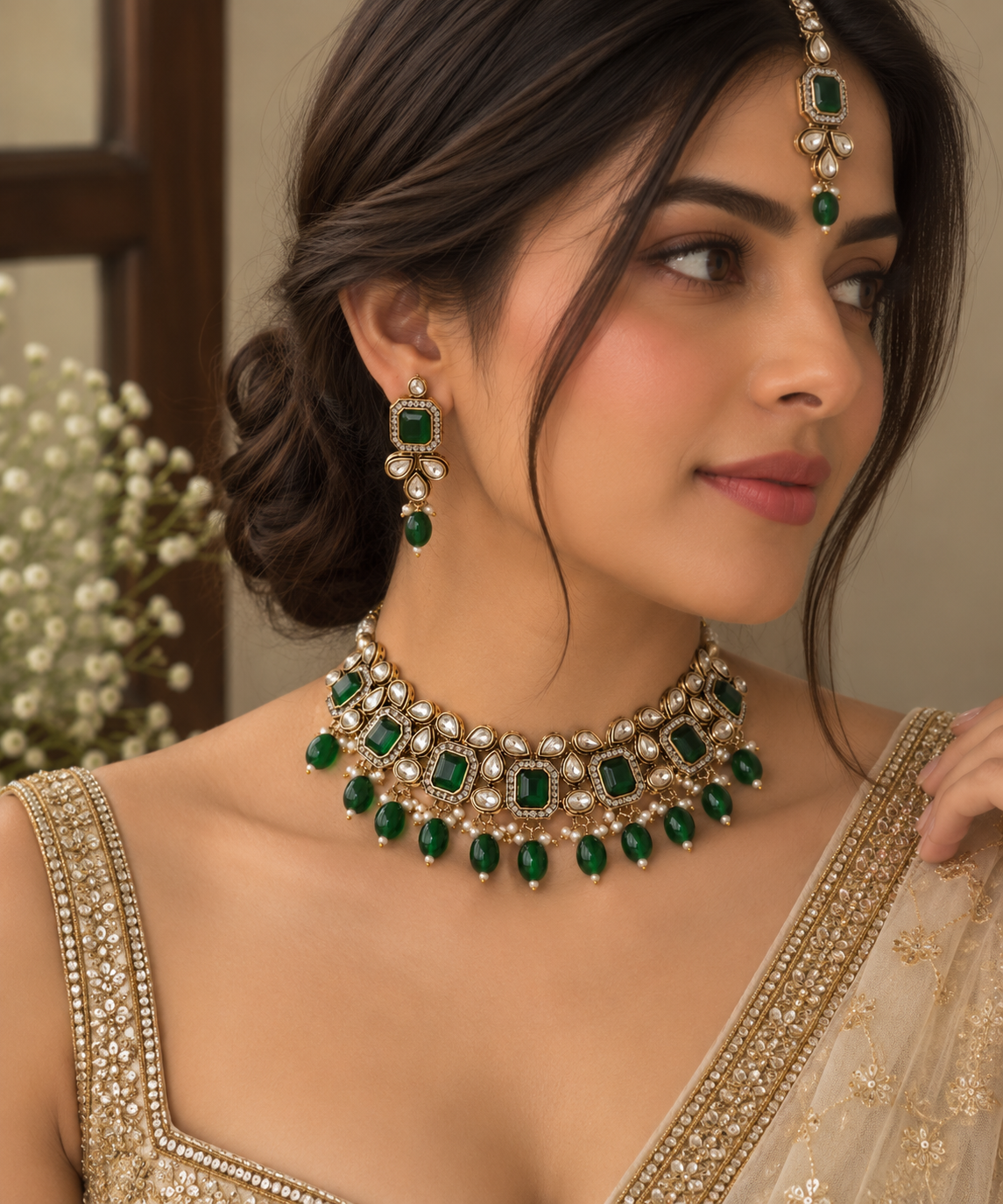 Emerald Kundan Choker Set