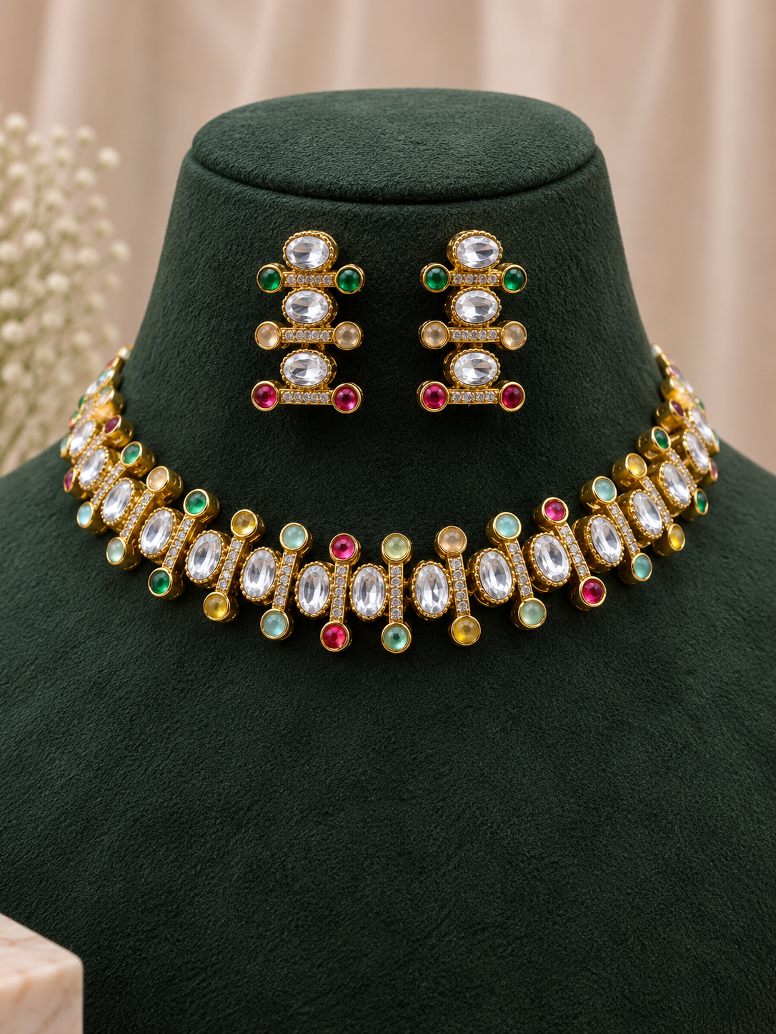Elvina Multicolour Kundan Necklace Set