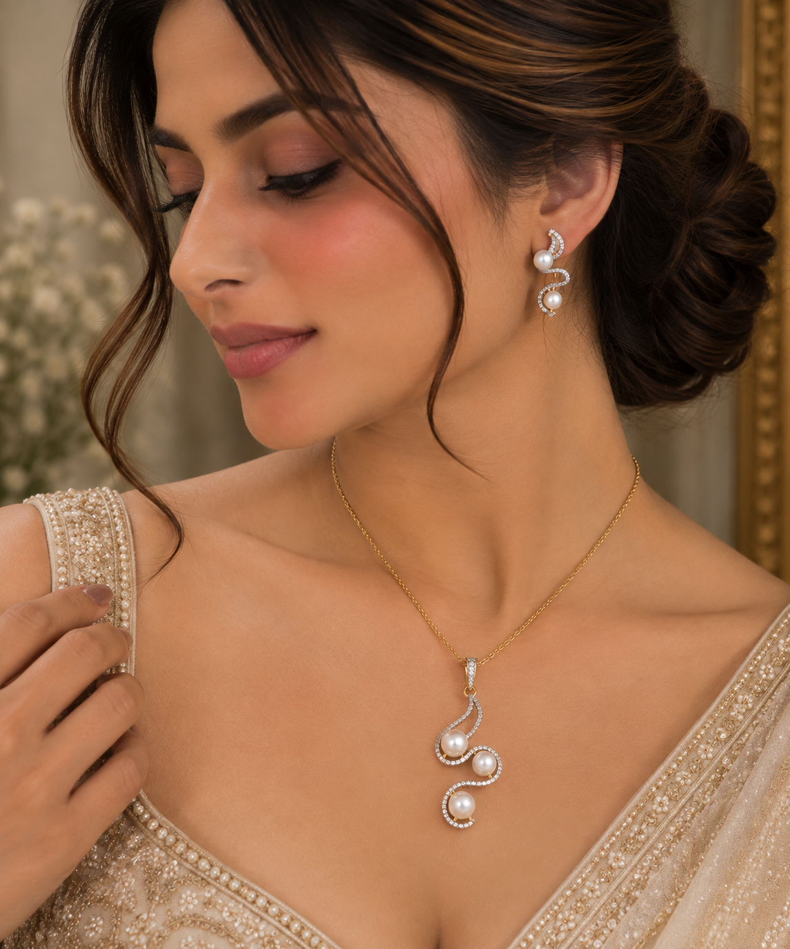 Eshira Pearl Swirl Pendant Set