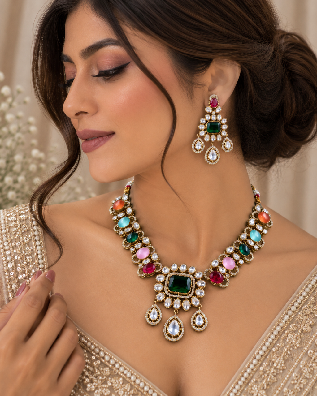 Rivanya Navratan Kundan Necklace Set