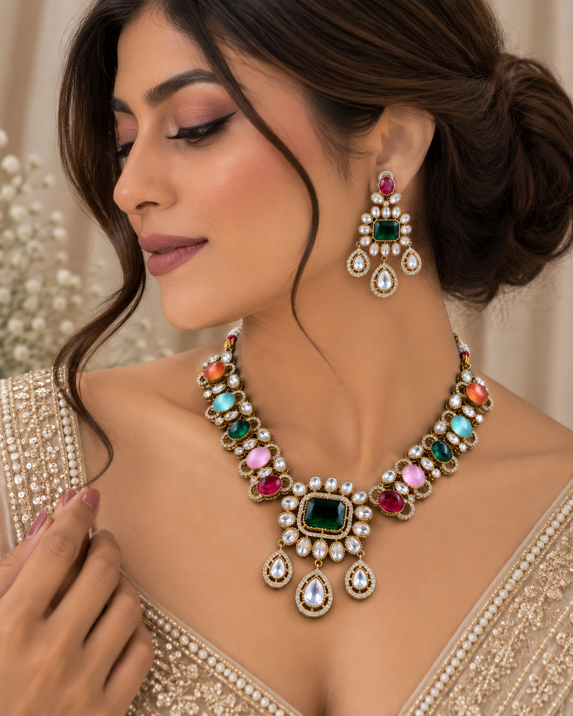 Rivanya Navratan Kundan Necklace Set