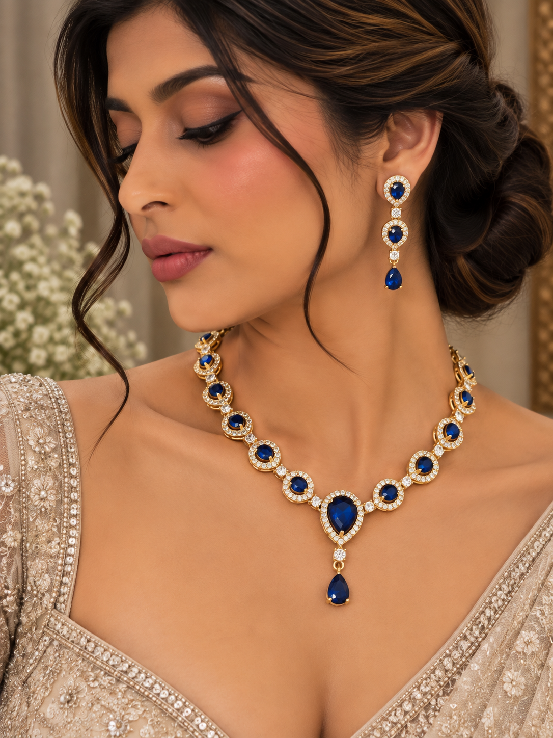 Eshani sapphire Drop Necklace Set