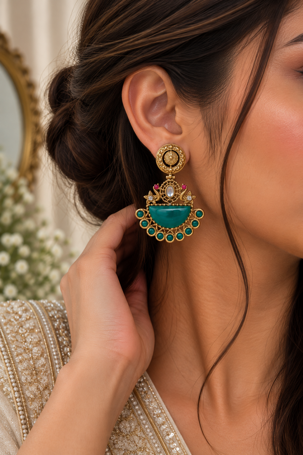 Vireya Emerald Chand Earrings