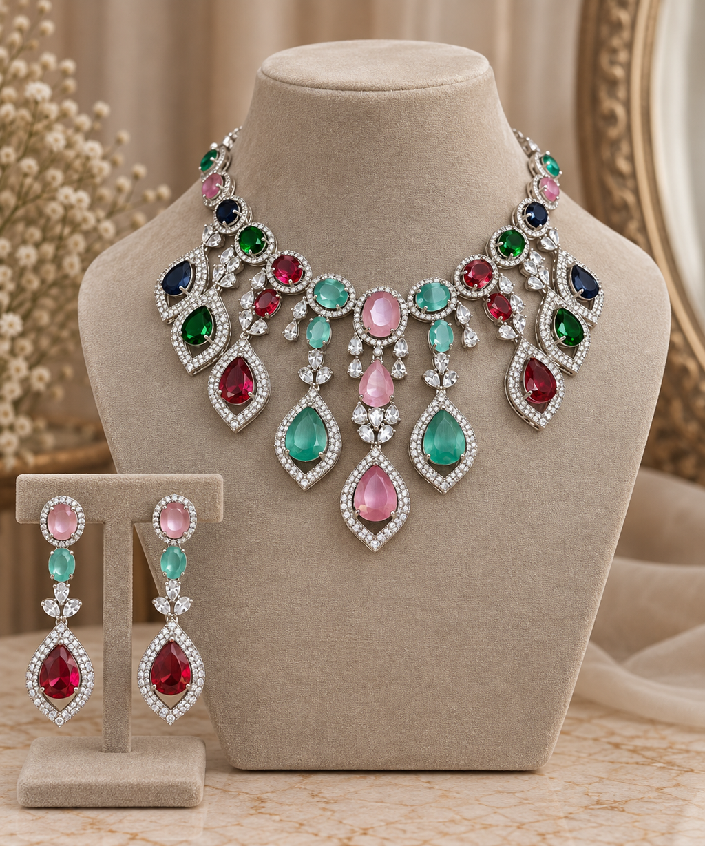 Zariya Multicolour AD Necklace Set