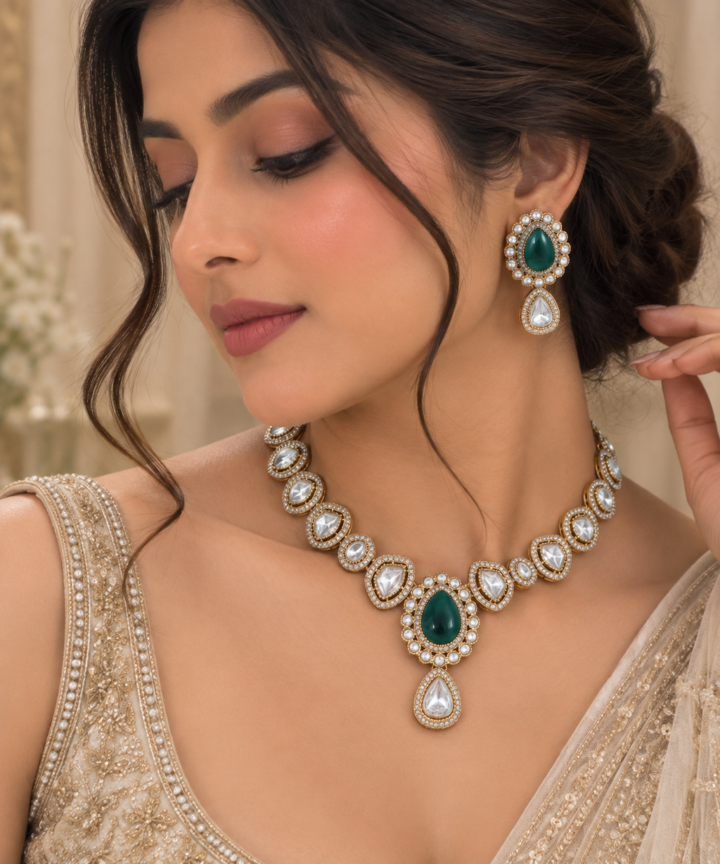 Saesha Emerald Kundan Necklace Set