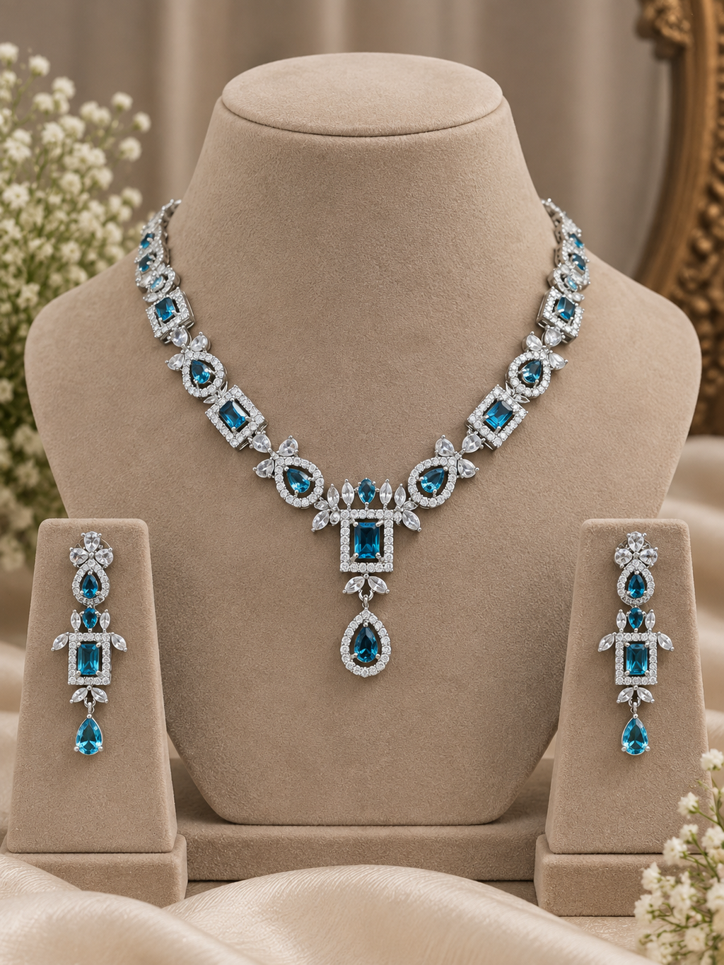 Zareli Blue Drop Necklace Set