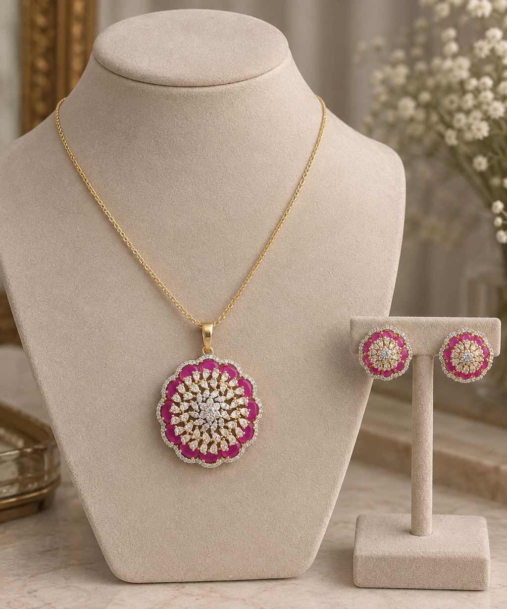 Avyra Ruby Bloom Pendant Set