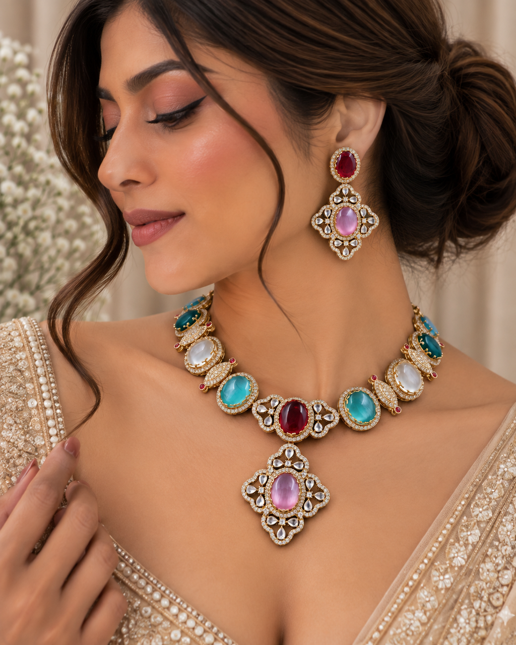 Vihana Multicolour Kundan Necklace Set