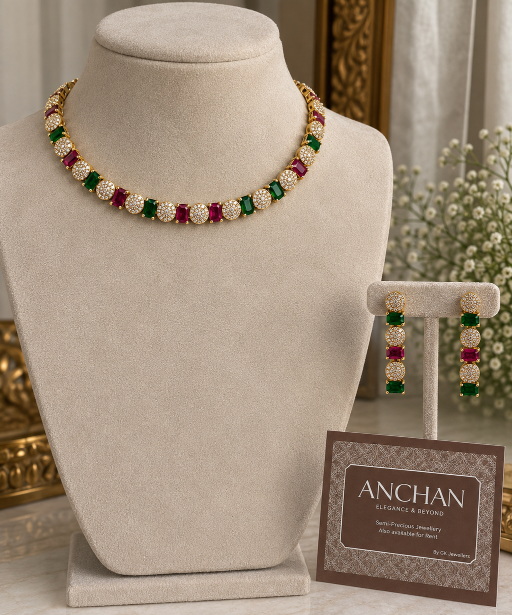 Ruvira Emerald Ruby Necklace Set
