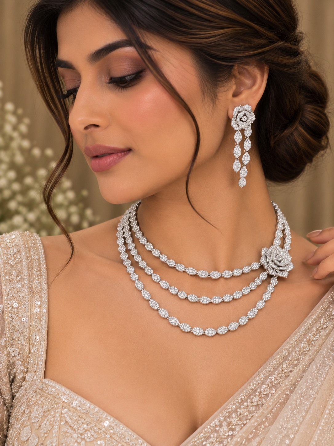 Zarelle Rose Layered Necklace Set