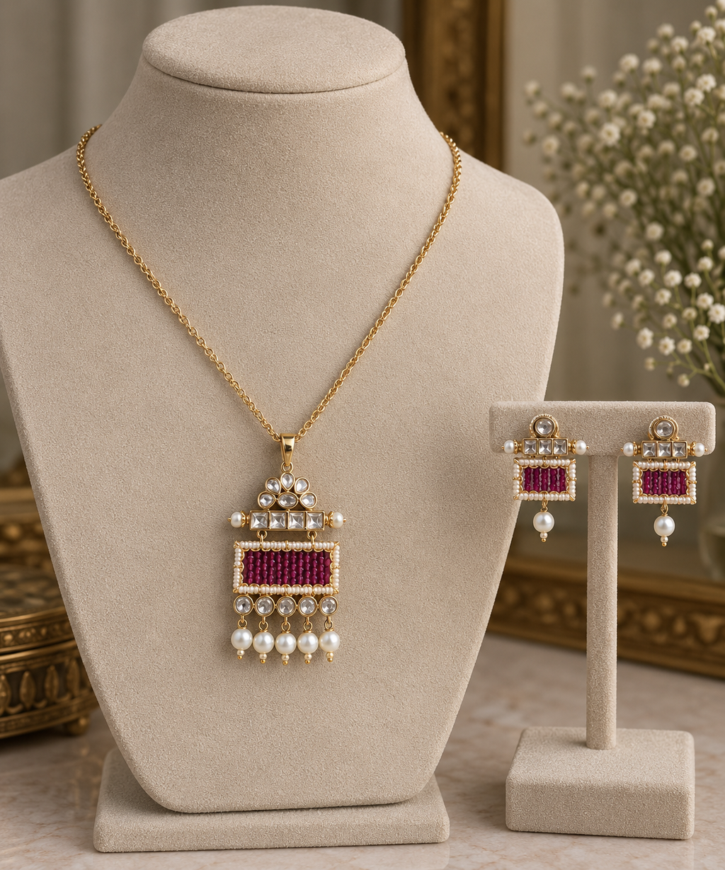 Mahira Ruby Pearl Pendant Set