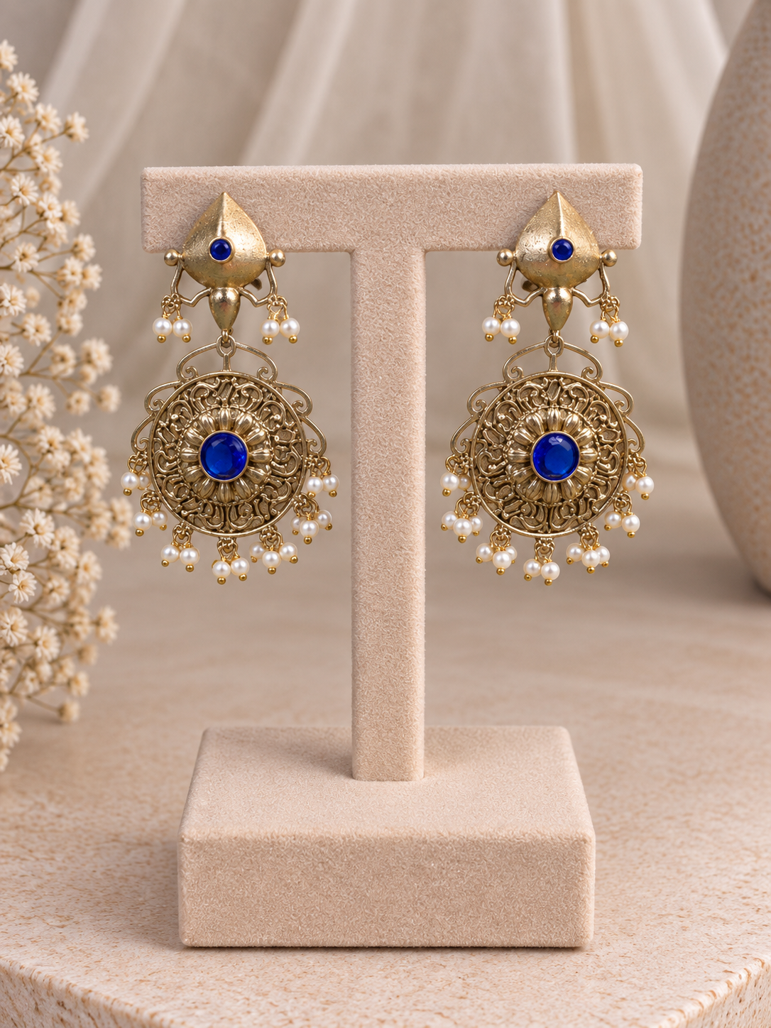 Tvesha Royal Blue Medallion Earrings