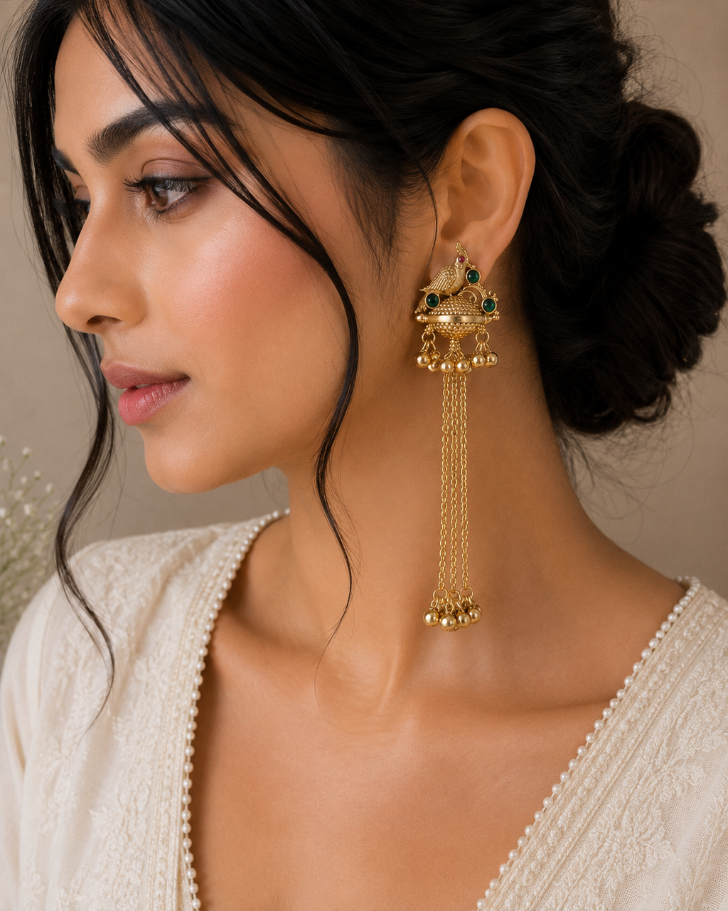 Mayur Green &Ruby Kashmiri Earrings