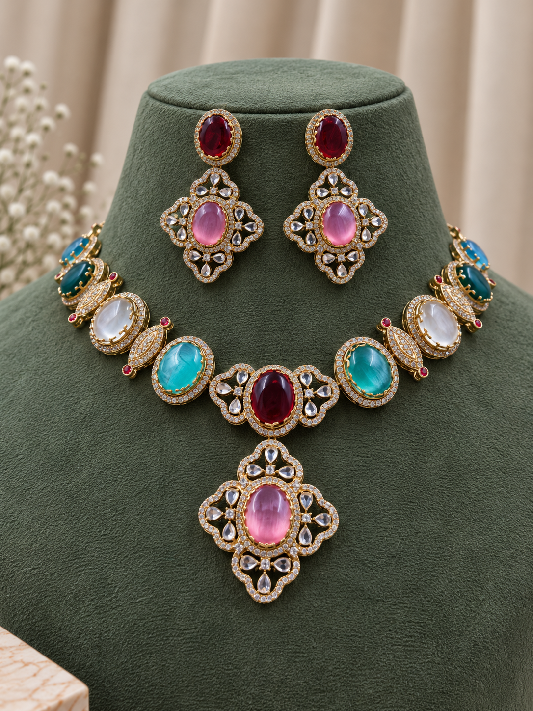 Vihana Multicolour Kundan Necklace Set