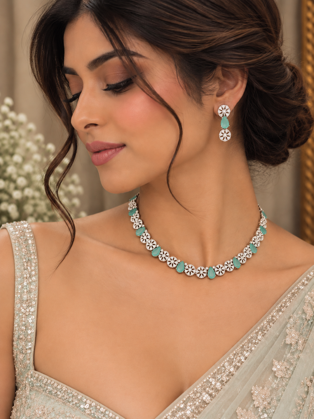 Arisha Mint AD Necklace Set