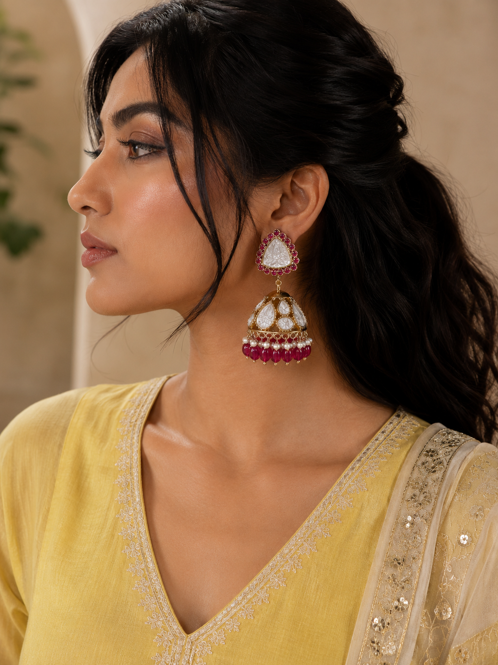 Devika Ruby Pearl Jhumkas