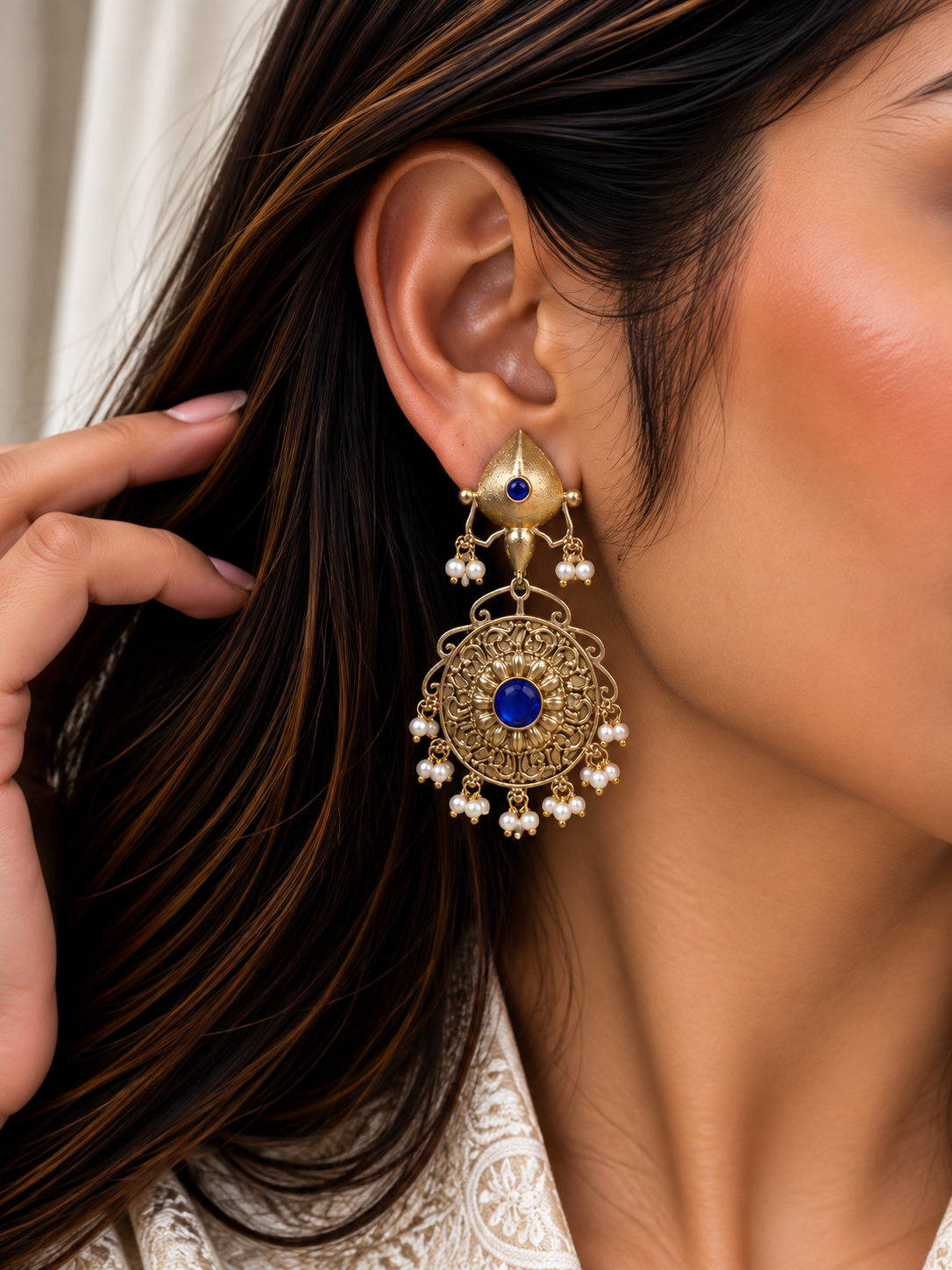 Tvesha Royal Blue Medallion Earrings