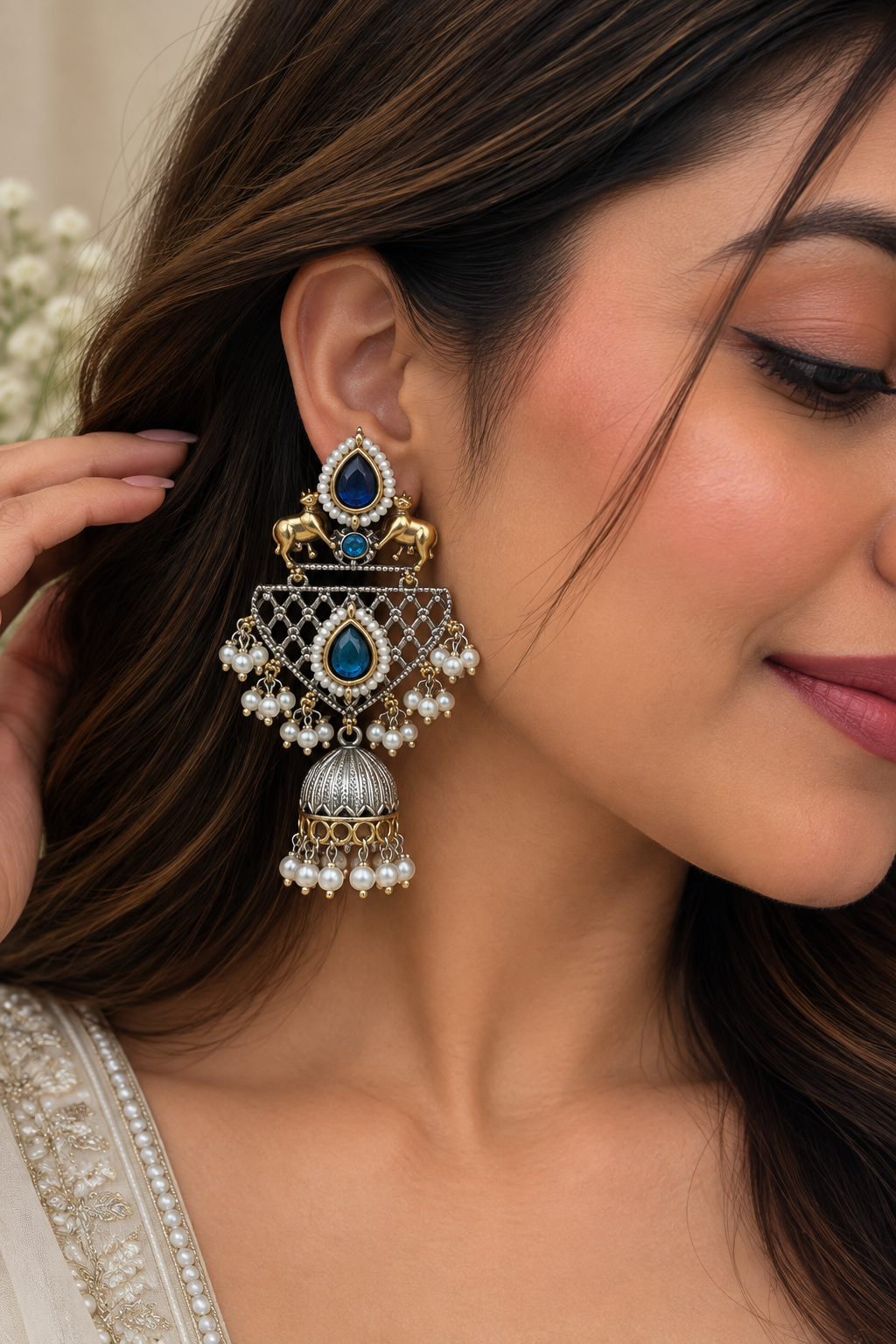 Yuvika Royal Blue Jhumkas