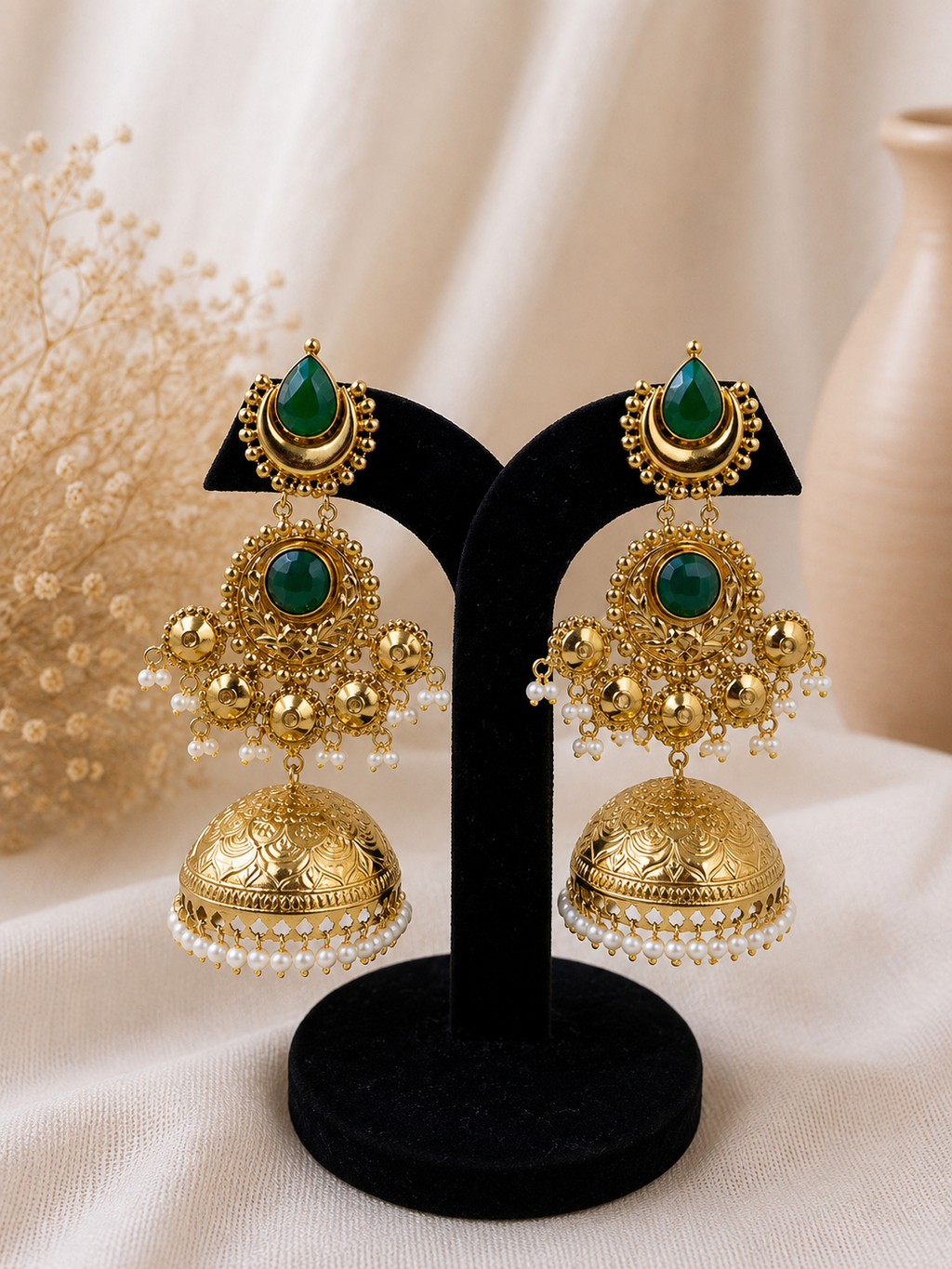 Aavya Emerald Jhumka Earrings