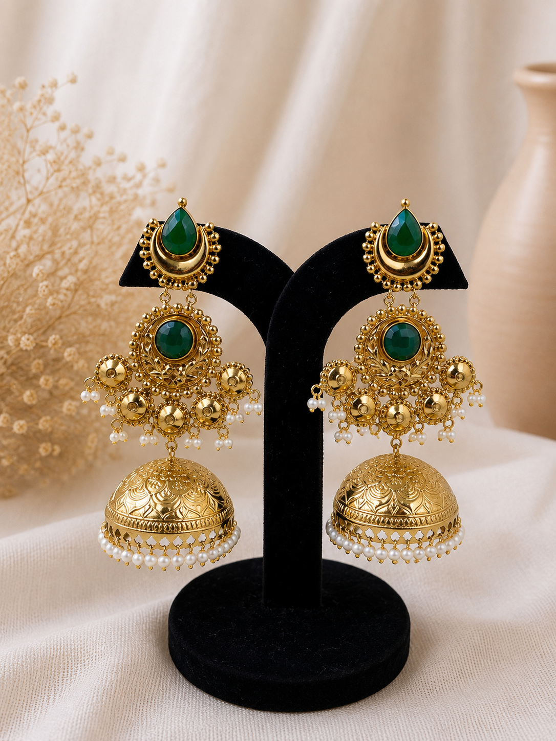 Aavya Emerald Jhumka Earrings