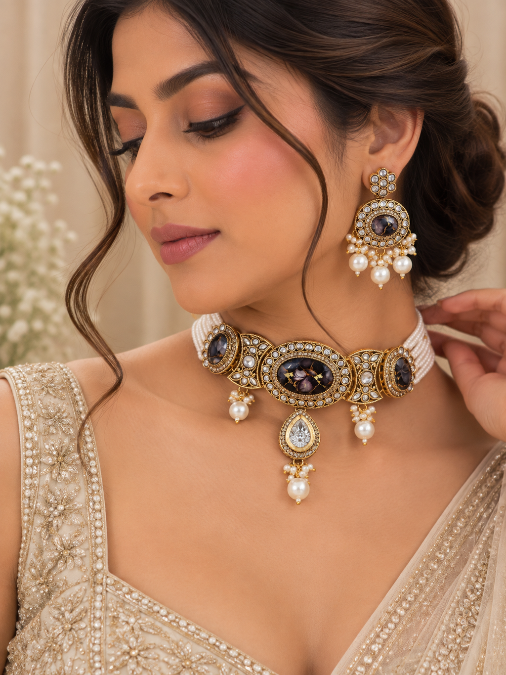 Zareen Noir Pearl Choker Set