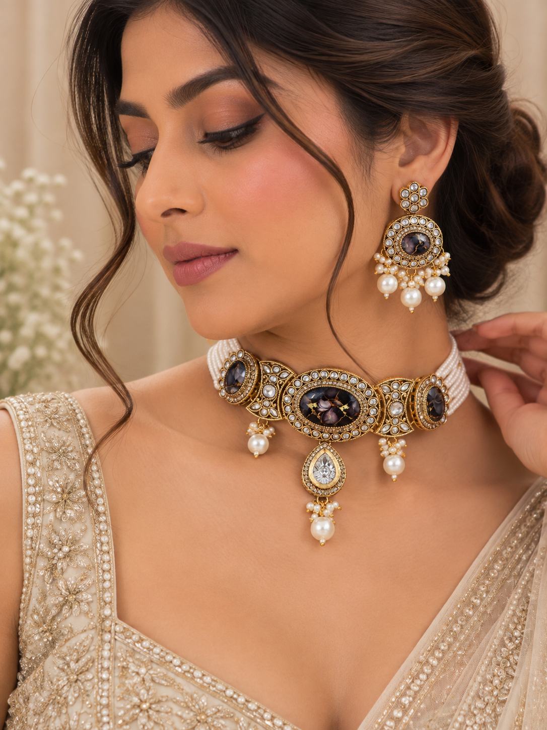 Zareen Noir Pearl Choker Set