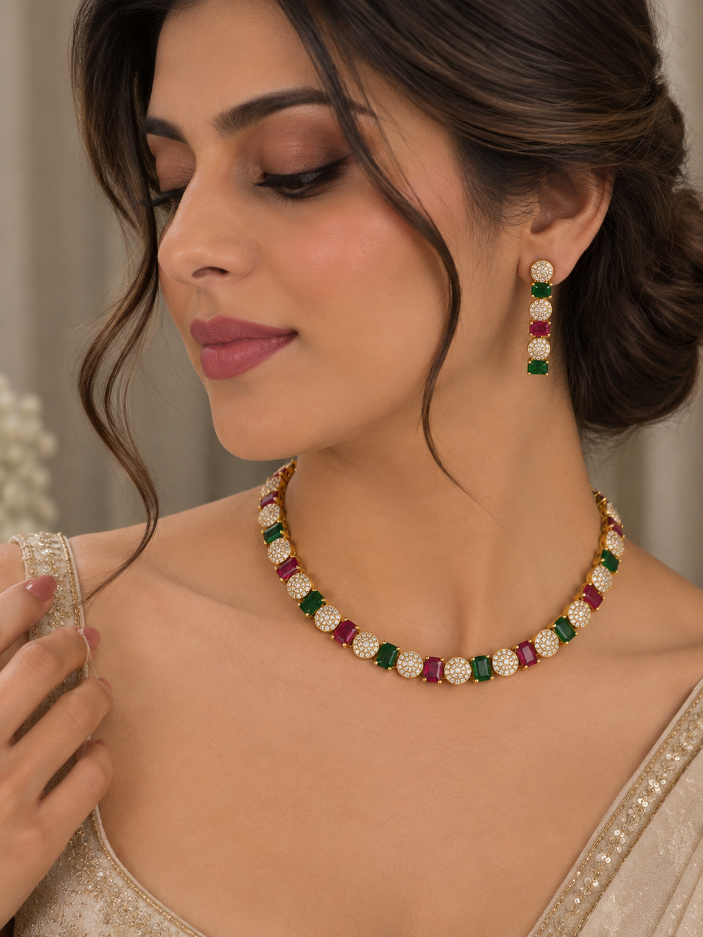 Ruvira Emerald Ruby Necklace Set