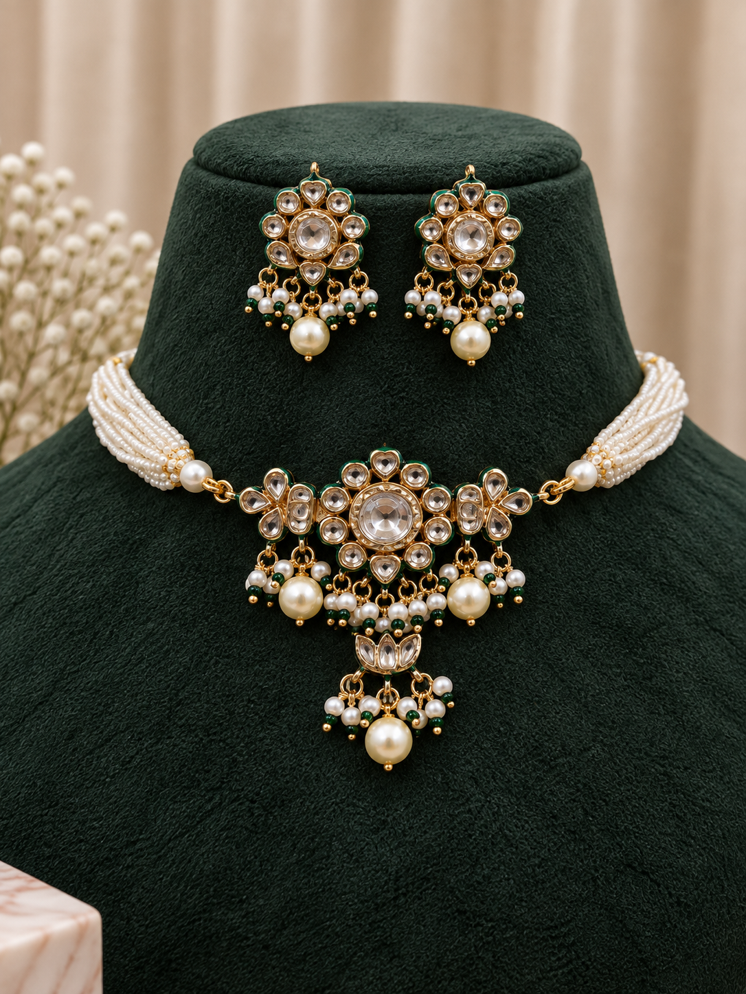 Ishira Pearl Kundan Choker Set