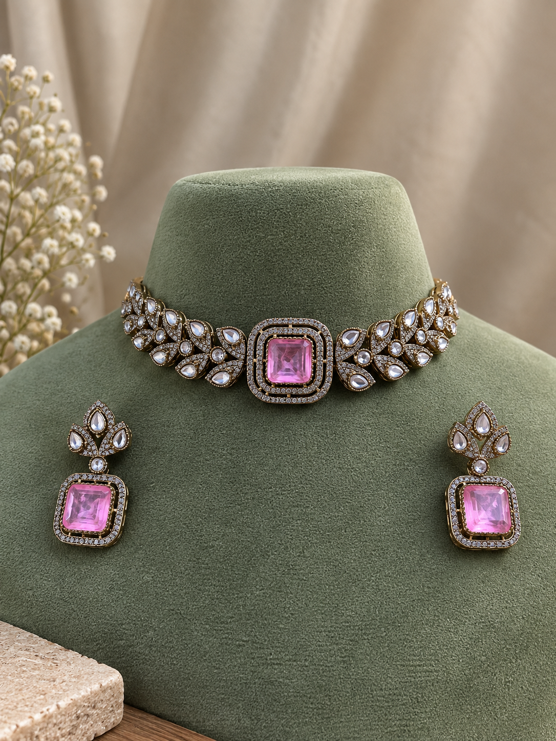 Aveline Pink Kundan Choker Set