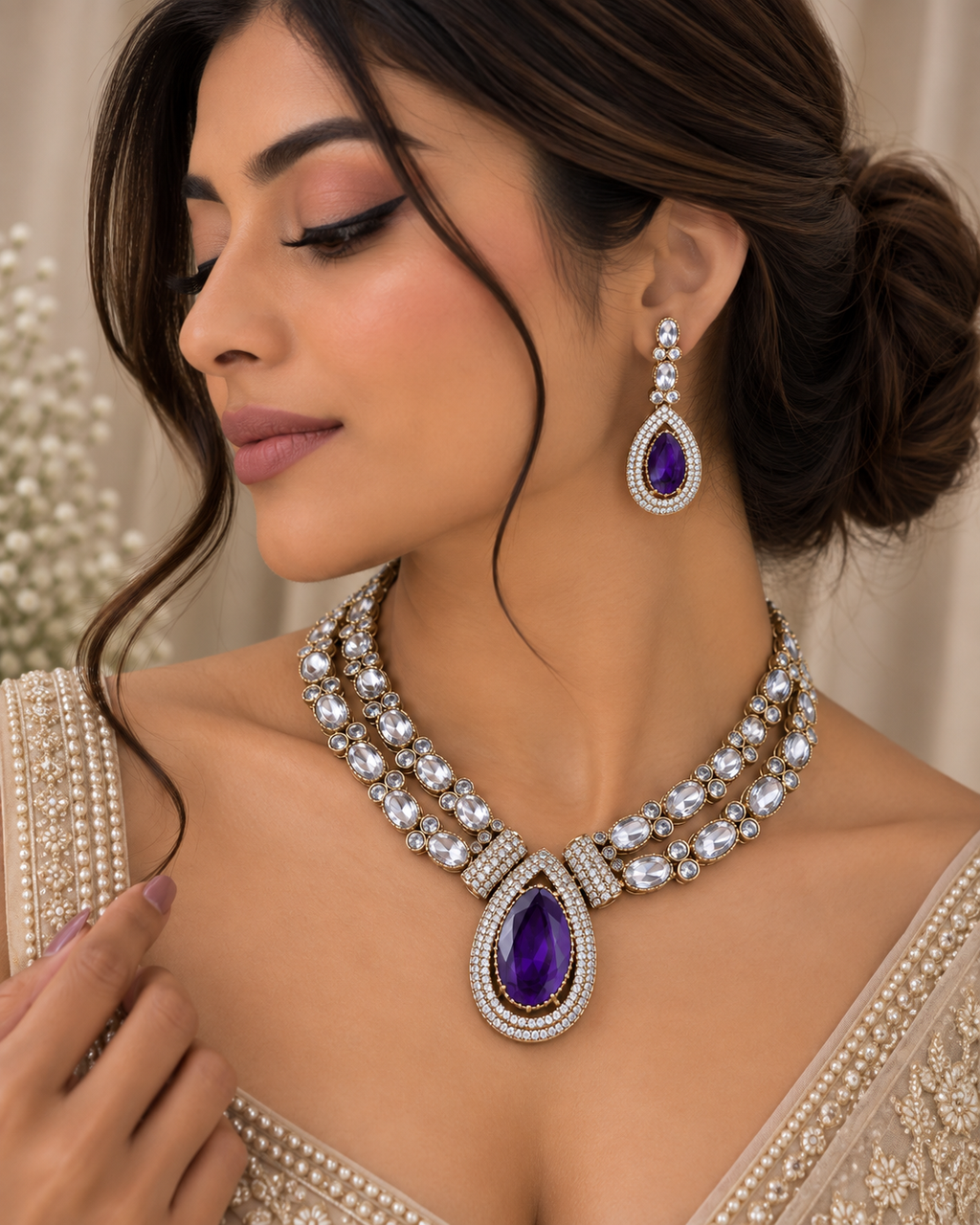 Yuvika Amethyst Royale Necklace Set