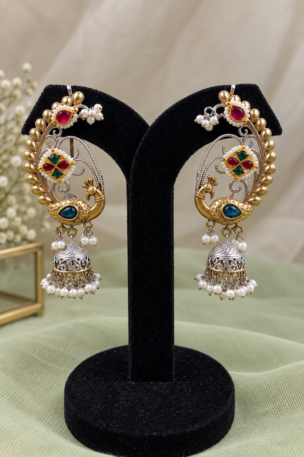 Elvani Peacock Ear Cuff Jhumkas