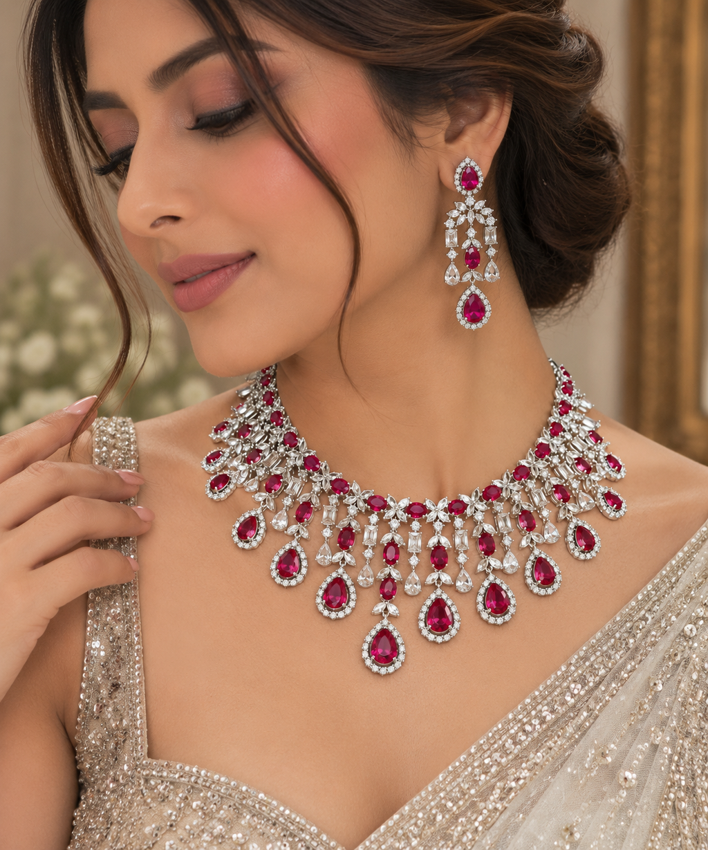 Ruvika Ruby AD Necklace Set